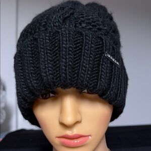 Michael Kors Black Ribbed Knit Beanie Hat